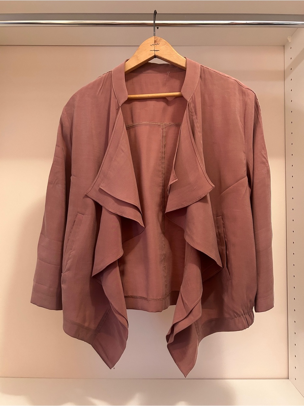 Women's Draped Open-Front Jacket - Mauve